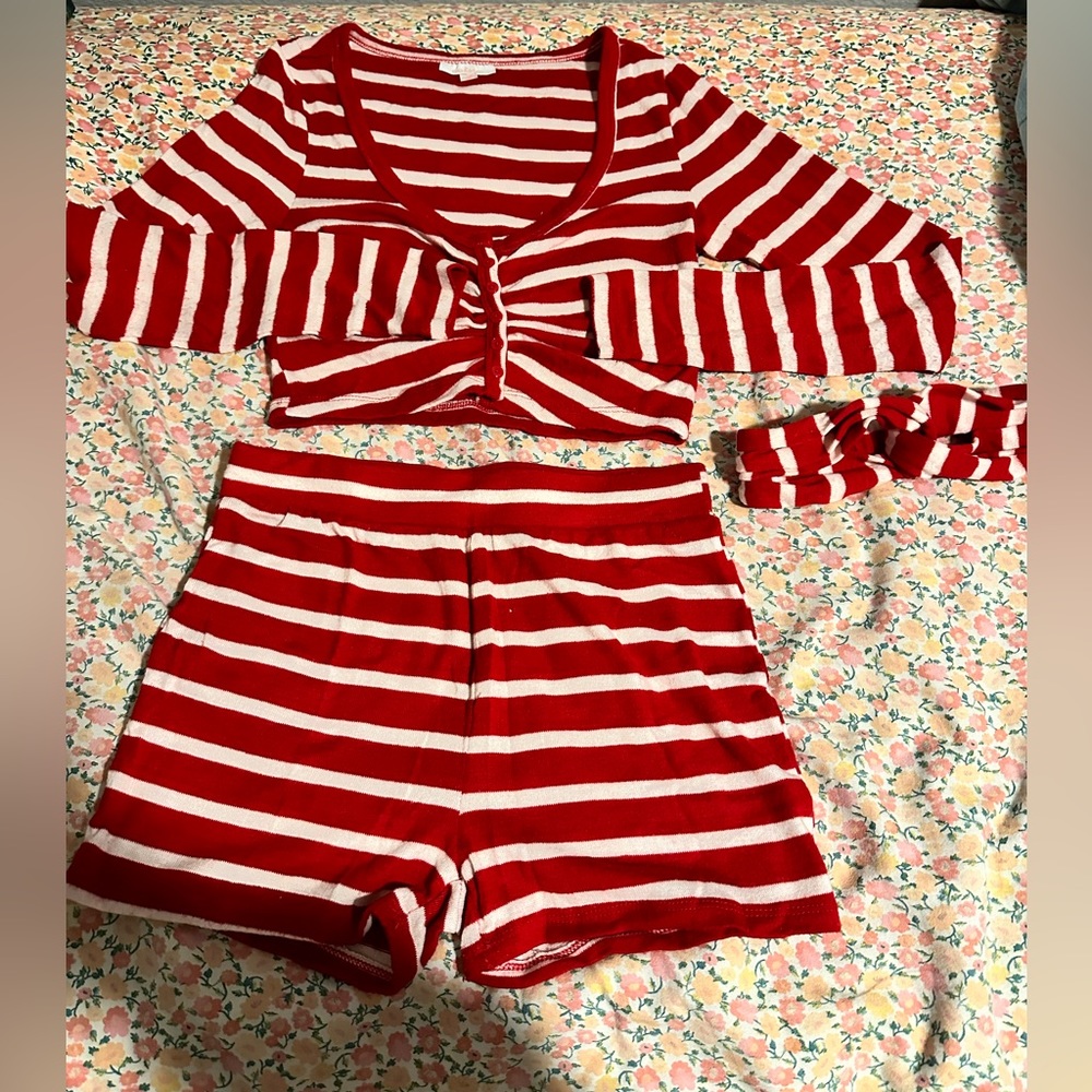 red and white pajama set with headband